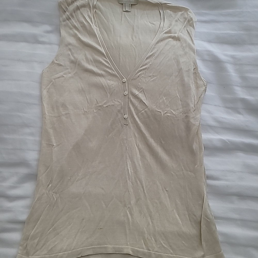 MaxMara 100% Silk Tan Ribbed Polo Tank Top Size L